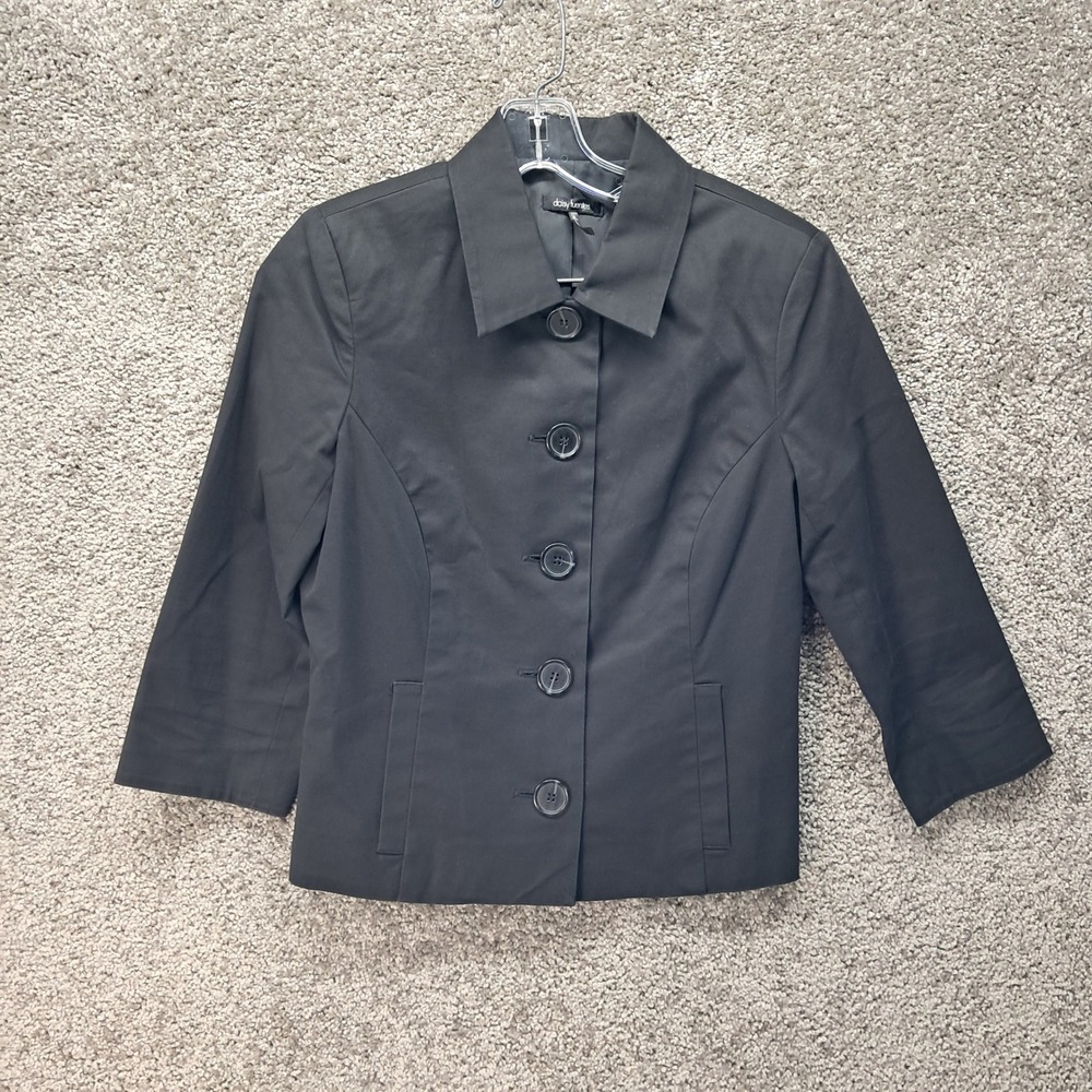 Daisy Fuentes Moda Womens Black Cotton Blend 3/4 Sleeve Button Front Blazer 6